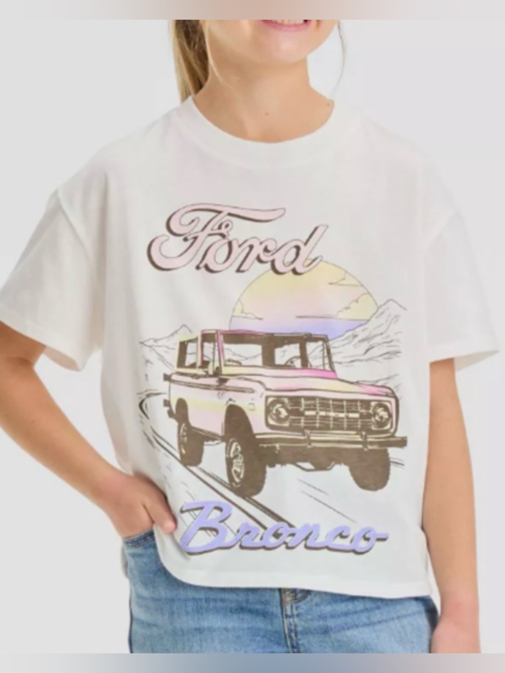 Girls New XL Ford Bronco Boxy Short Sleeve Cropped Graphic Tee Shirt XL NEW